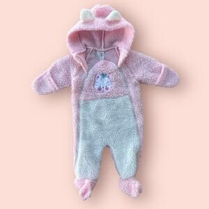 Vtg Baby Girls Snow Suit Winter Wear Cuddle Time Pink Kitten Ears One Piece Zip